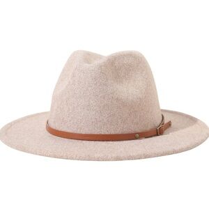 Stylish Beige Fedora Hat with Brown Buckle